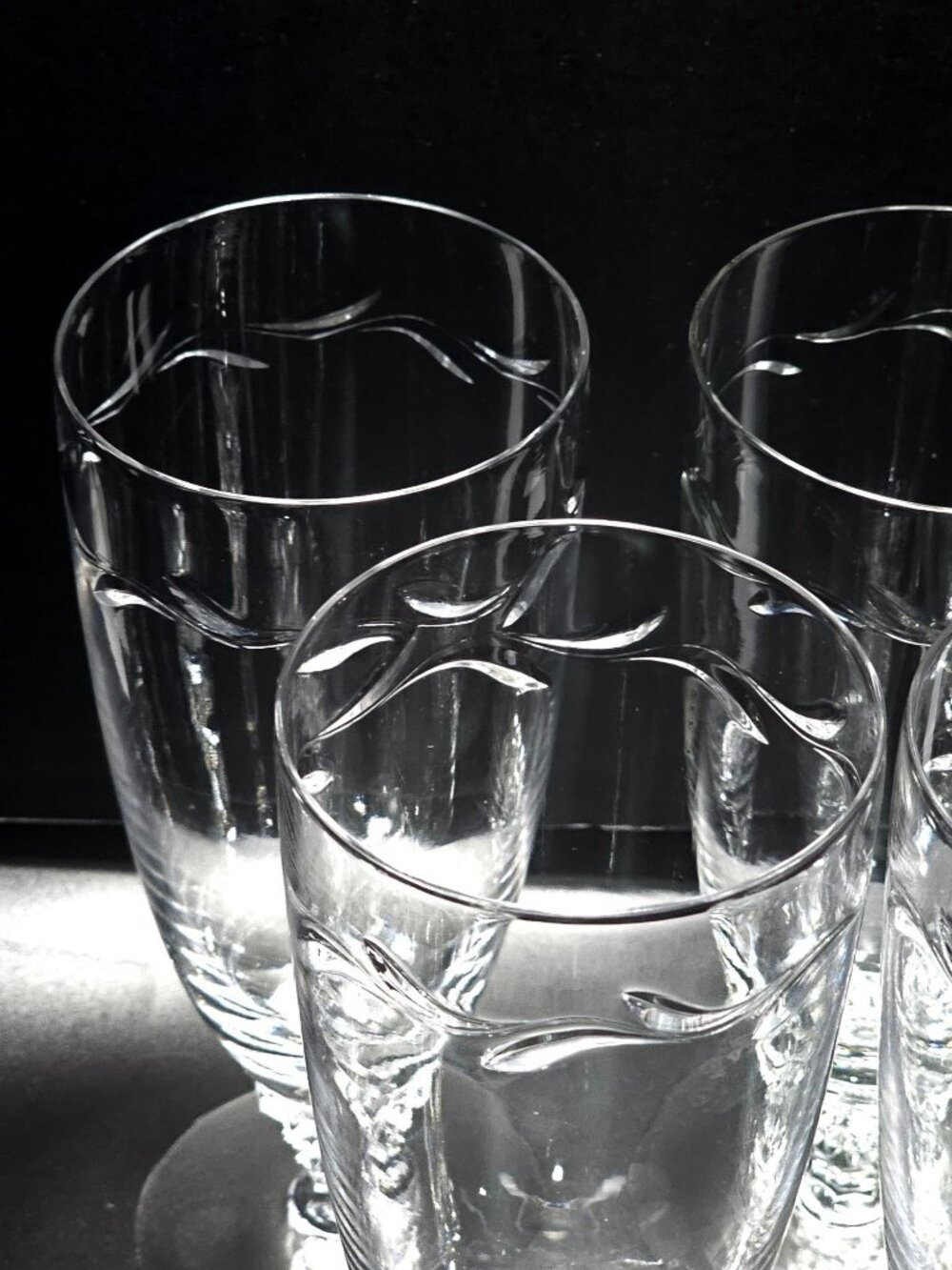 4 Tiffin Franciscan Mimi Ice Tea Glasses cut crystal botanical leaf sculpted - Picture 2 of 7